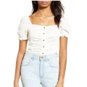 BP.Swiss Dot Rouched Puff Sleeve Top size S Ivory